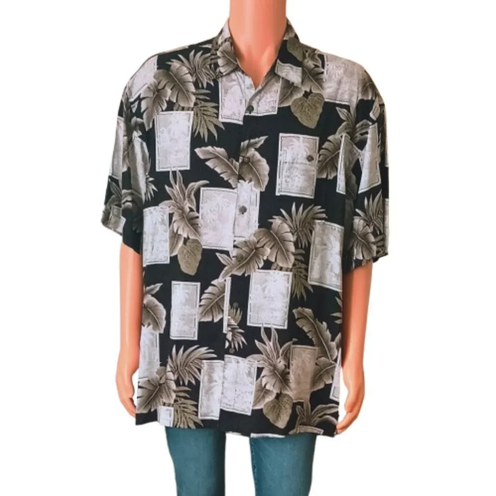 Black & Taupe Hawaiian Print Shirt XL Campia Moda Men's Short Sleeve Button Down